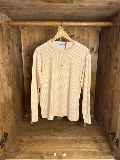 SS18 STONE ISLAND MARINA STRIPED BOX LOGO TEE in Saffron Yellow & White