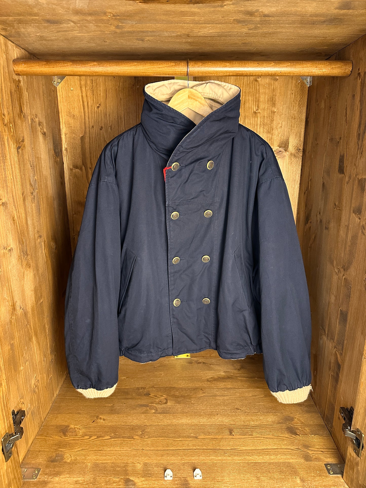 AW84/85 REVERSIBLE DOUBLE BREAST JACKET in Ocean Blue & Oyster White