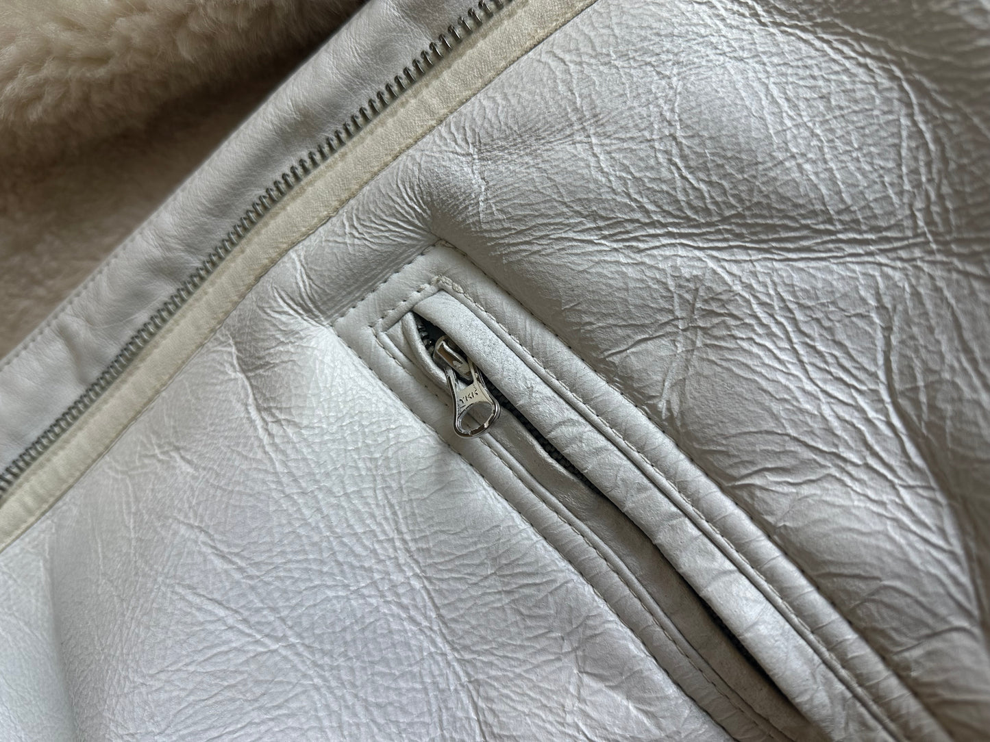 AW06-07 HANDPAINTED SHEEPSKIN BOMBER in Glacial White from Archivio