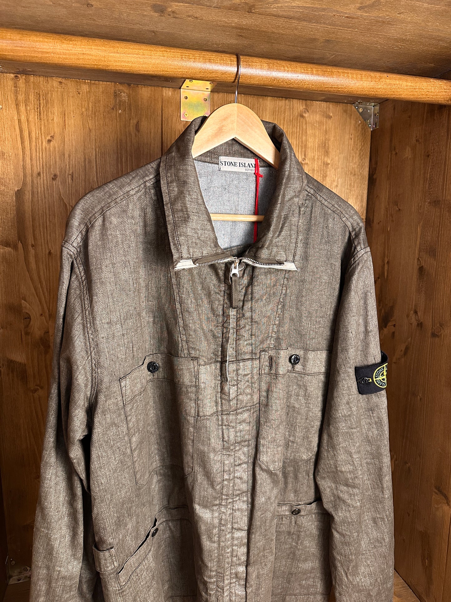 SS03 LINO RESINATO OVERSHIRT in Beige Grey