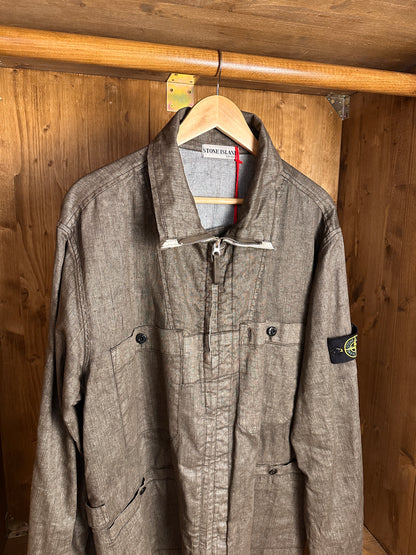 SS03 LINO RESINATO OVERSHIRT in Beige Grey