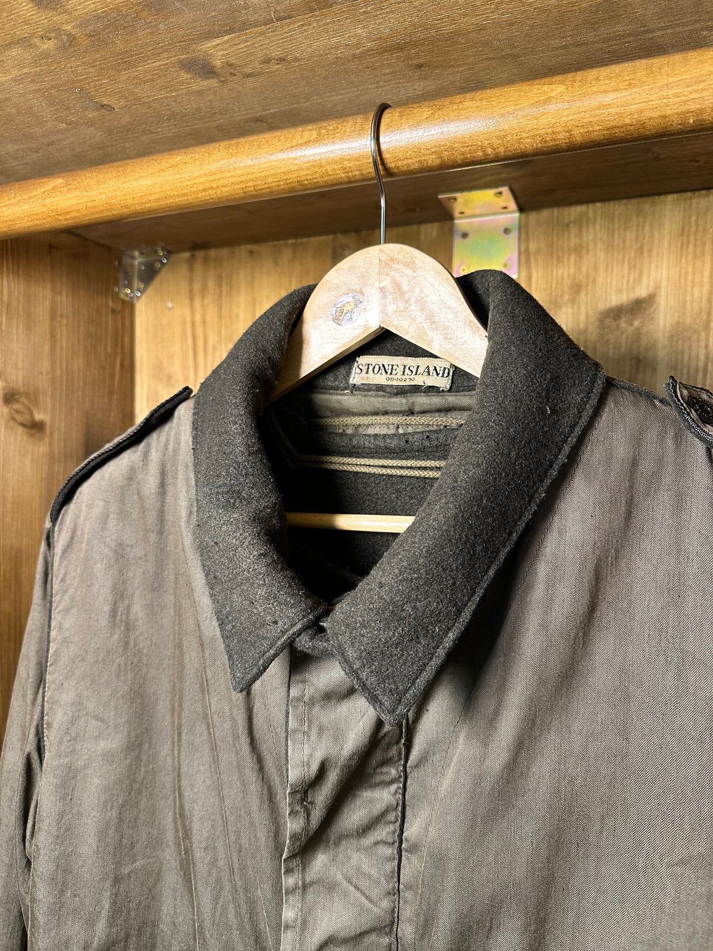 AW06 LINO RESINATO DARK GREEN FIELD JACKET with detachable boiled wool inner