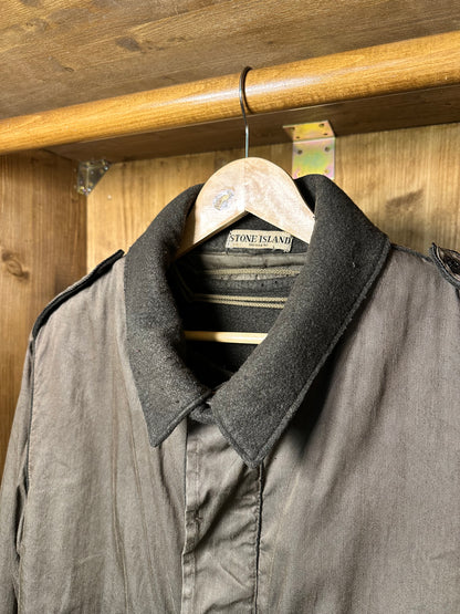 AW06 LINO RESINATO DARK GREEN FIELD JACKET with detachable boiled wool inner