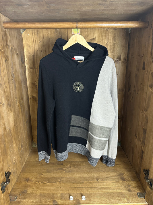 AW21 EMBROIDERED COMPASS WOOL HOODIE in Black & Grey Silk Grey