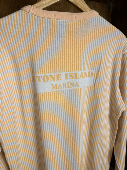 SS18 STONE ISLAND MARINA STRIPED BOX LOGO TEE in Saffron Yellow & White