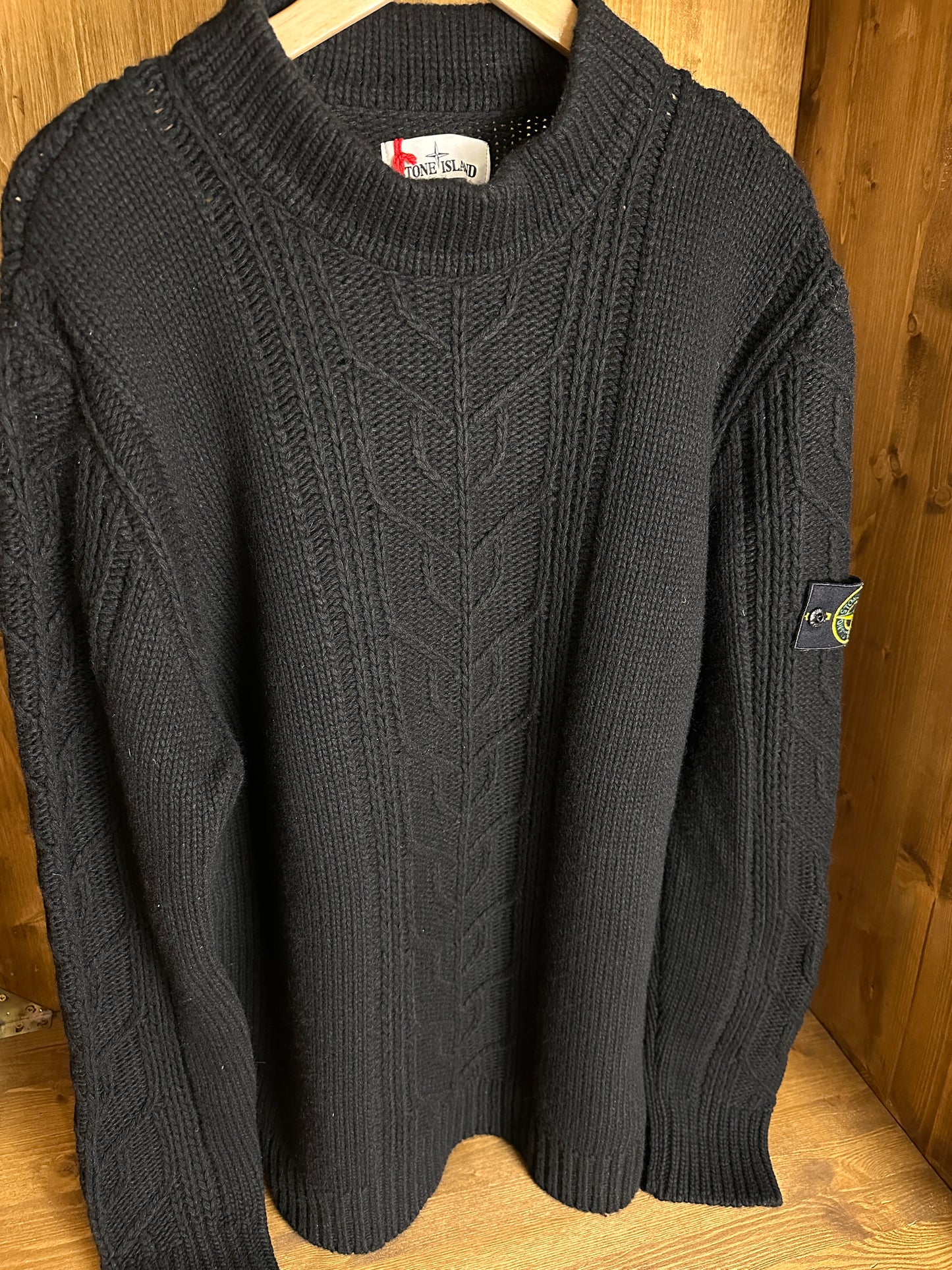 AW20 ARAN MOTIF WOOL JUMPER in Black