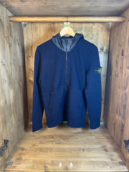 AW13 BLU WOOL ZIP JUMPER with light mussola gommata hood