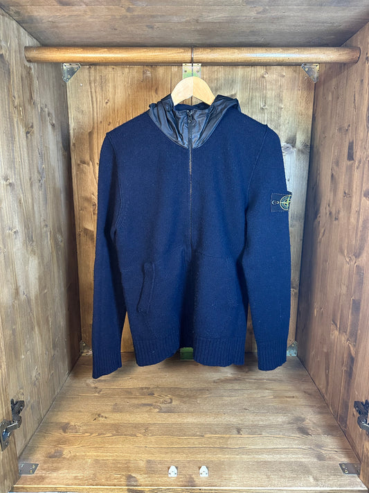 AW13 BLU WOOL ZIP JUMPER with light mussola gommata hood