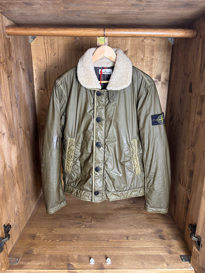 AW15 MUSSOLA GOMMATA WITH SHEEPSKIN COLLAR in Fern Green