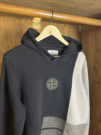 AW21 EMBROIDERED COMPASS WOOL HOODIE in Black & Grey Silk Grey