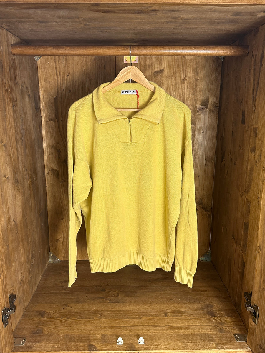 SS90s COTTON FLAX 1/4 ZIP JUMPER BACK SPELLOUT in Pastel Yellow