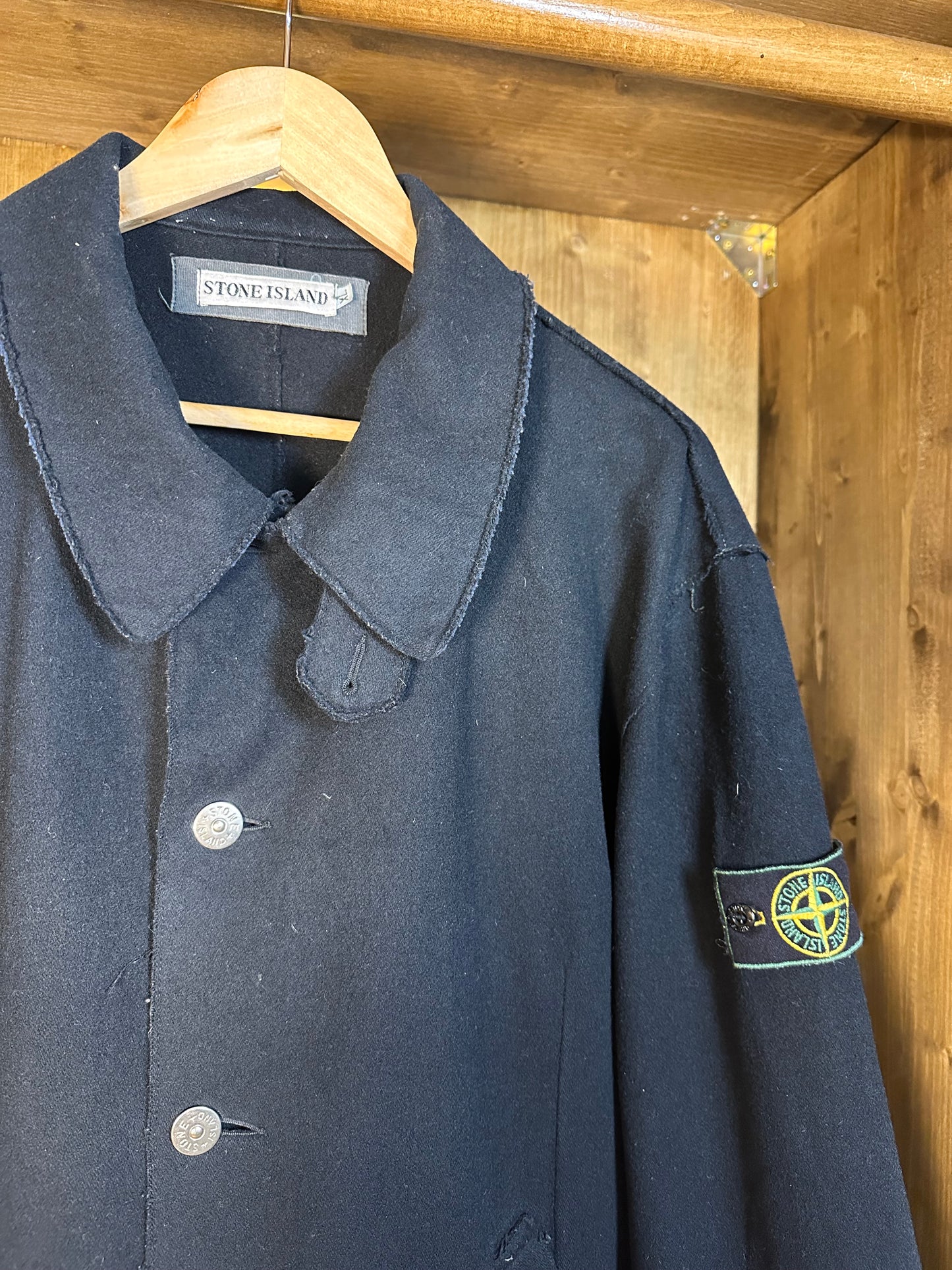 AW90s  BLU WOOL TWO-TONE TRENCH with anodized buttons