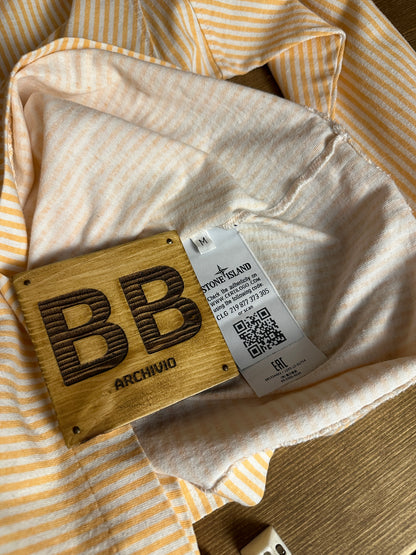 SS18 STONE ISLAND MARINA STRIPED BOX LOGO TEE in Saffron Yellow & White