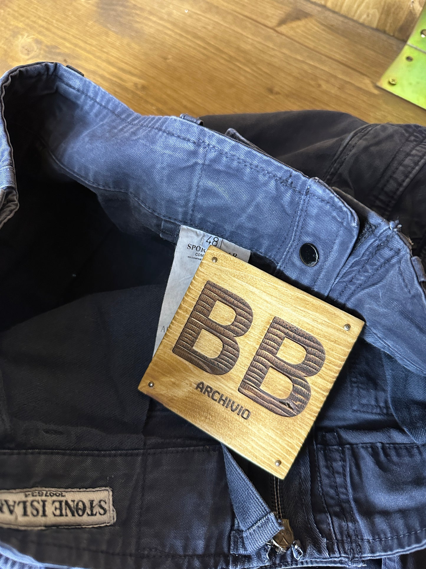 AW00s CARGO JEANS in Blue Green & Sepia Brown