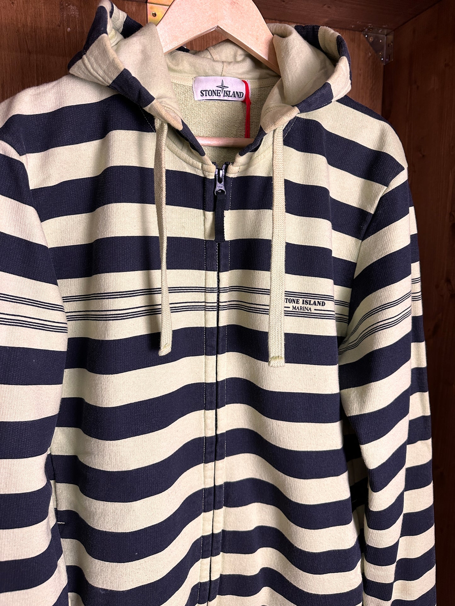 SS17 MARINA ZIPPED HOODIE in Cream and Blue