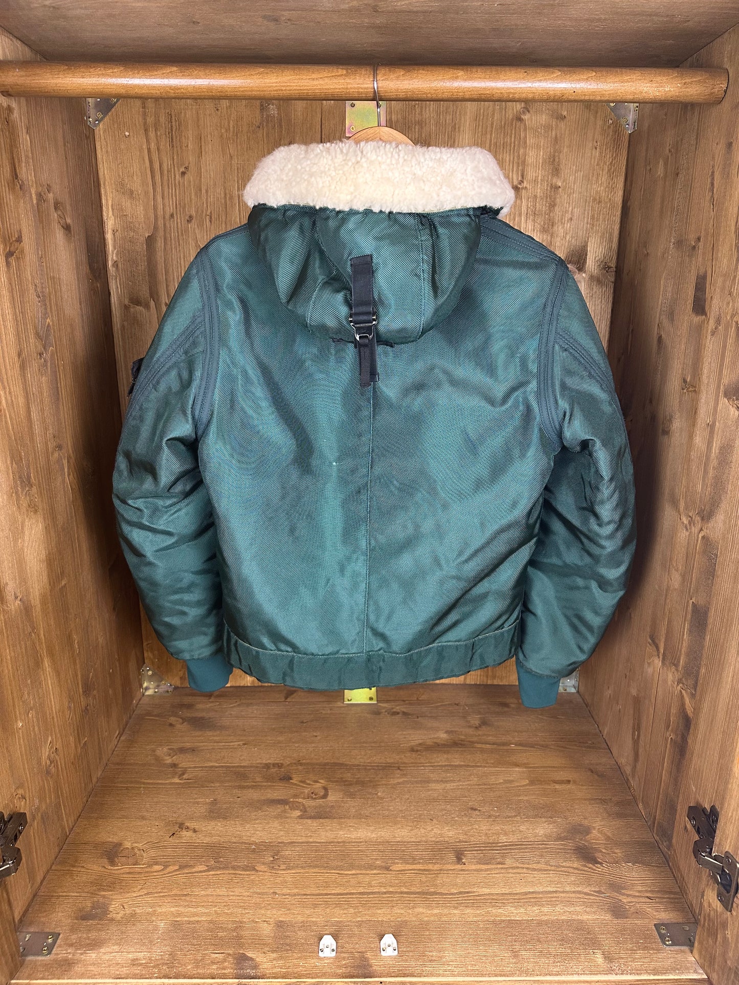 AW15 OXFORD NYLON SHEARLING JACKET in Emerald Green