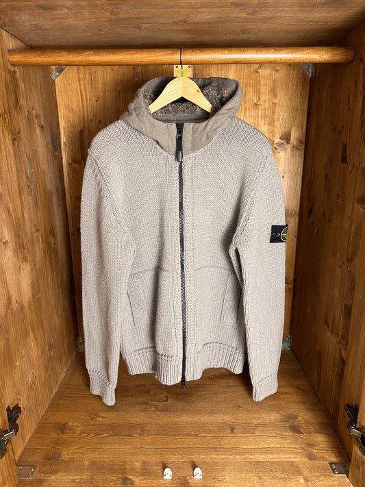 AW13 CROCHET WOOL HOODED JACKET in Stone Grey