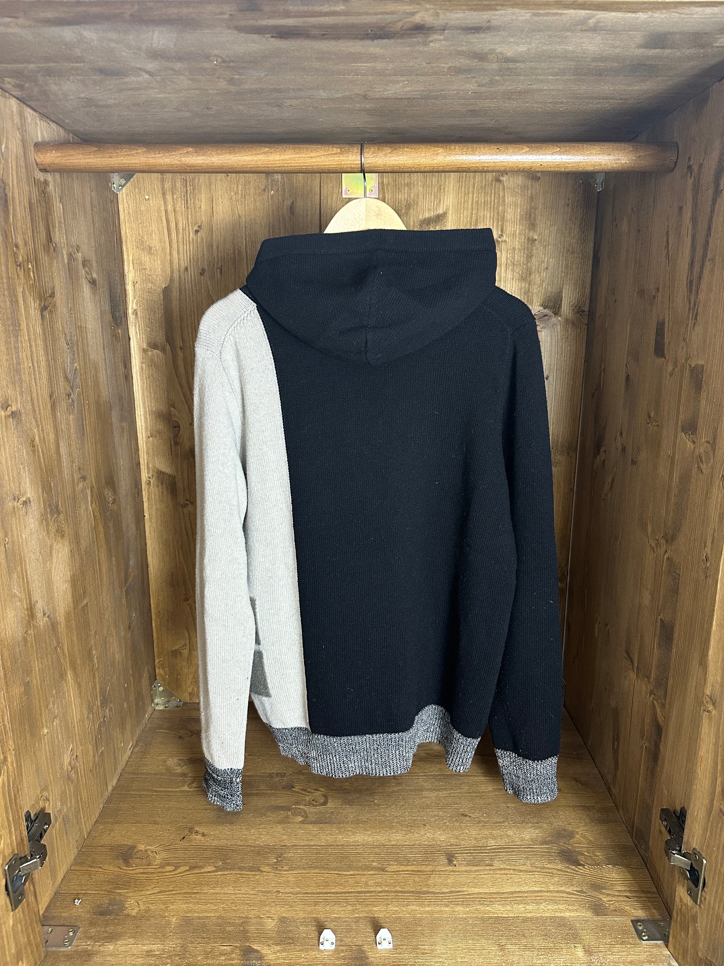 AW21 EMBROIDERED COMPASS WOOL HOODIE in Black & Grey Silk Grey