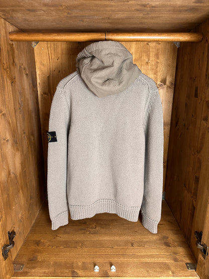 AW13 CROCHET WOOL HOODED JACKET in Stone Grey