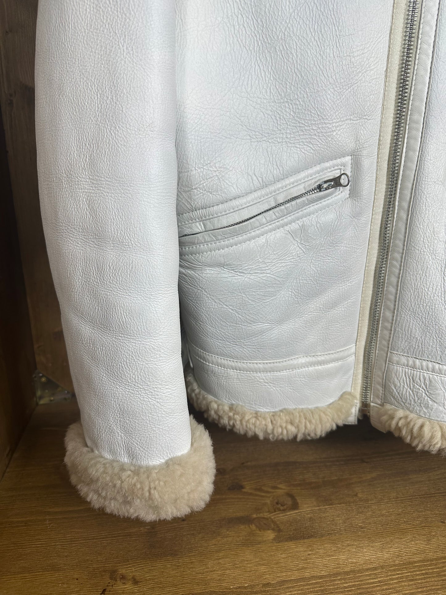 AW06-07 HANDPAINTED SHEEPSKIN BOMBER in Glacial White from Archivio