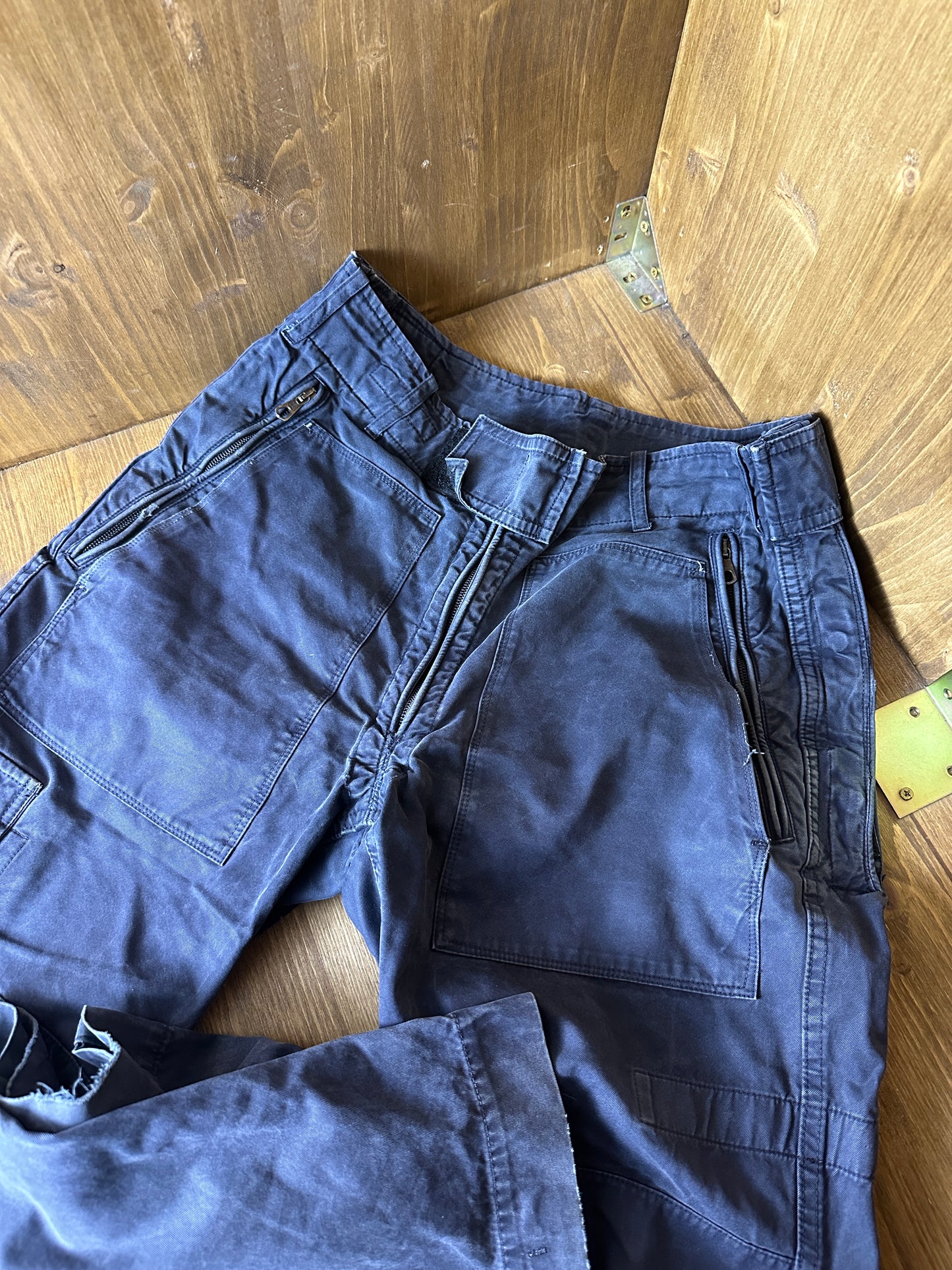 AW00s CARGO JEANS in Blue Green & Sepia Brown