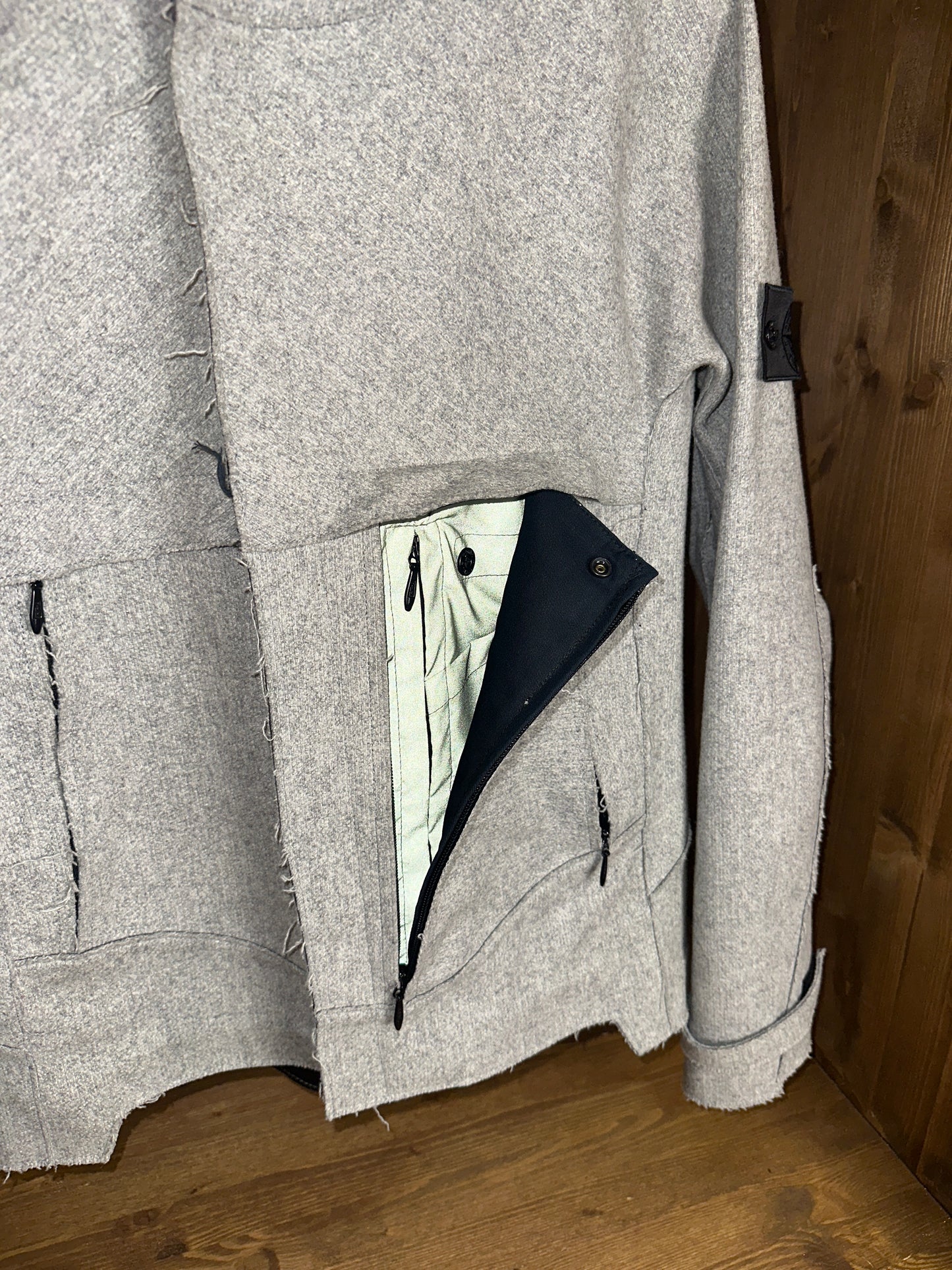 AW10 SHADOW PROJECT FELT LEATHER RAW CUTS JACKET in Agate Grey