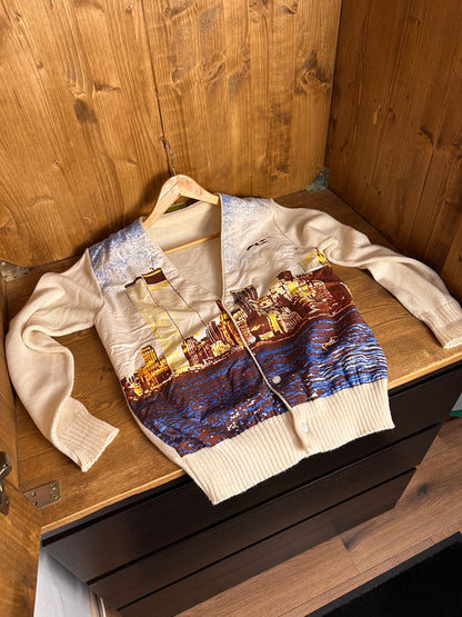 AW80s “NYC view print” WOOL CARDIGAN in White