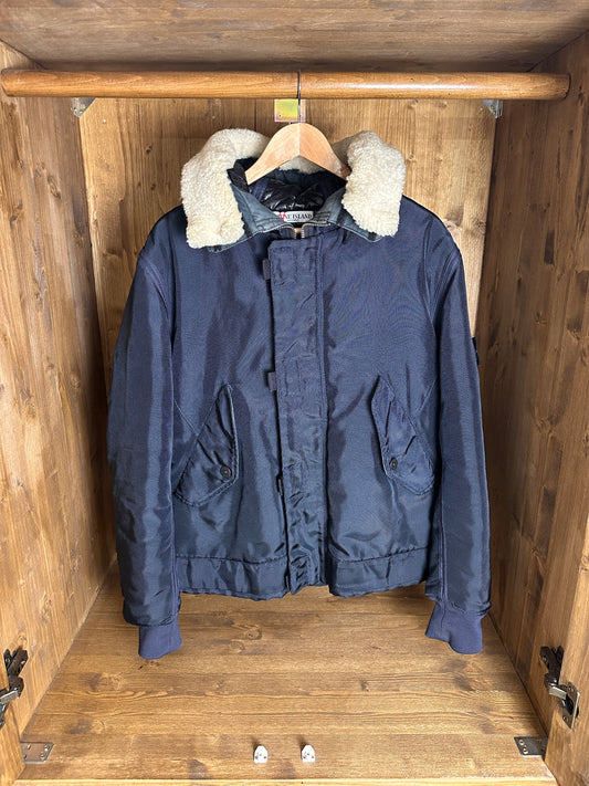 AW10 OXFORD NYLON SHEARLING BOMBERjacke in Graublau