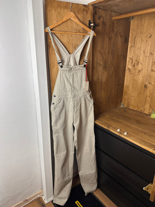 SS87 COTTON TELA DUNGAREES WITH EMBROIDERED SPELLOUT in Light Grey
