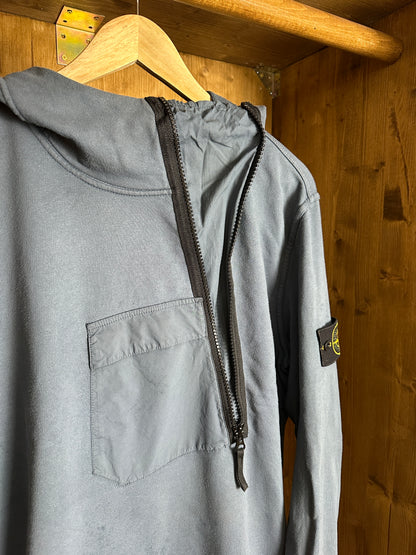 SS18 DIAGONAL ZIP COTTON HOODIE in Blue Grey (dyed from White)