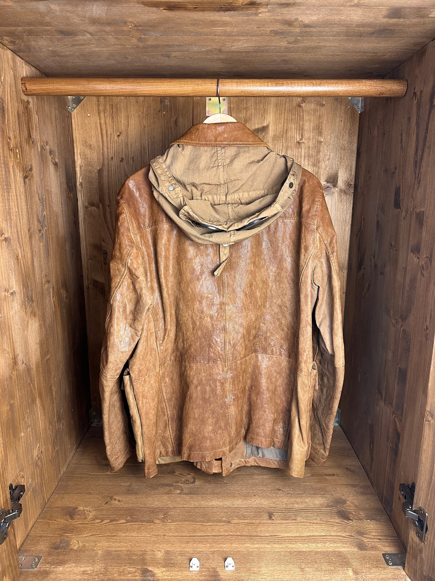 AW09 C.P. COMPANY LEATHER GOGGLE JACKET in Brown Beige