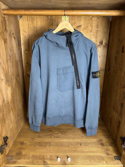 SS18 DIAGONAL ZIP COTTON HOODIE in Blue Grey (dyed from White)