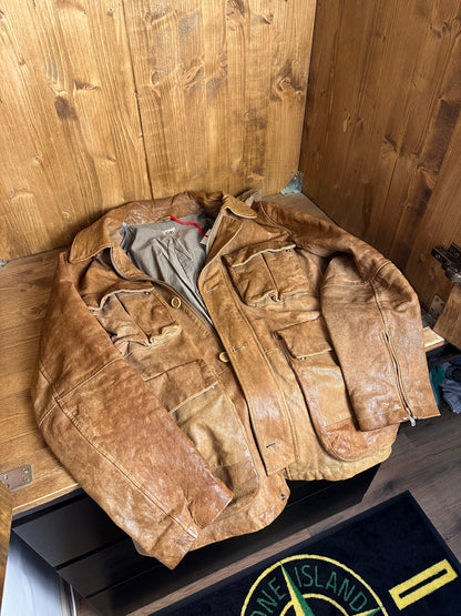 AW09 C.P. COMPANY LEATHER GOGGLE JACKET in Brown Beige