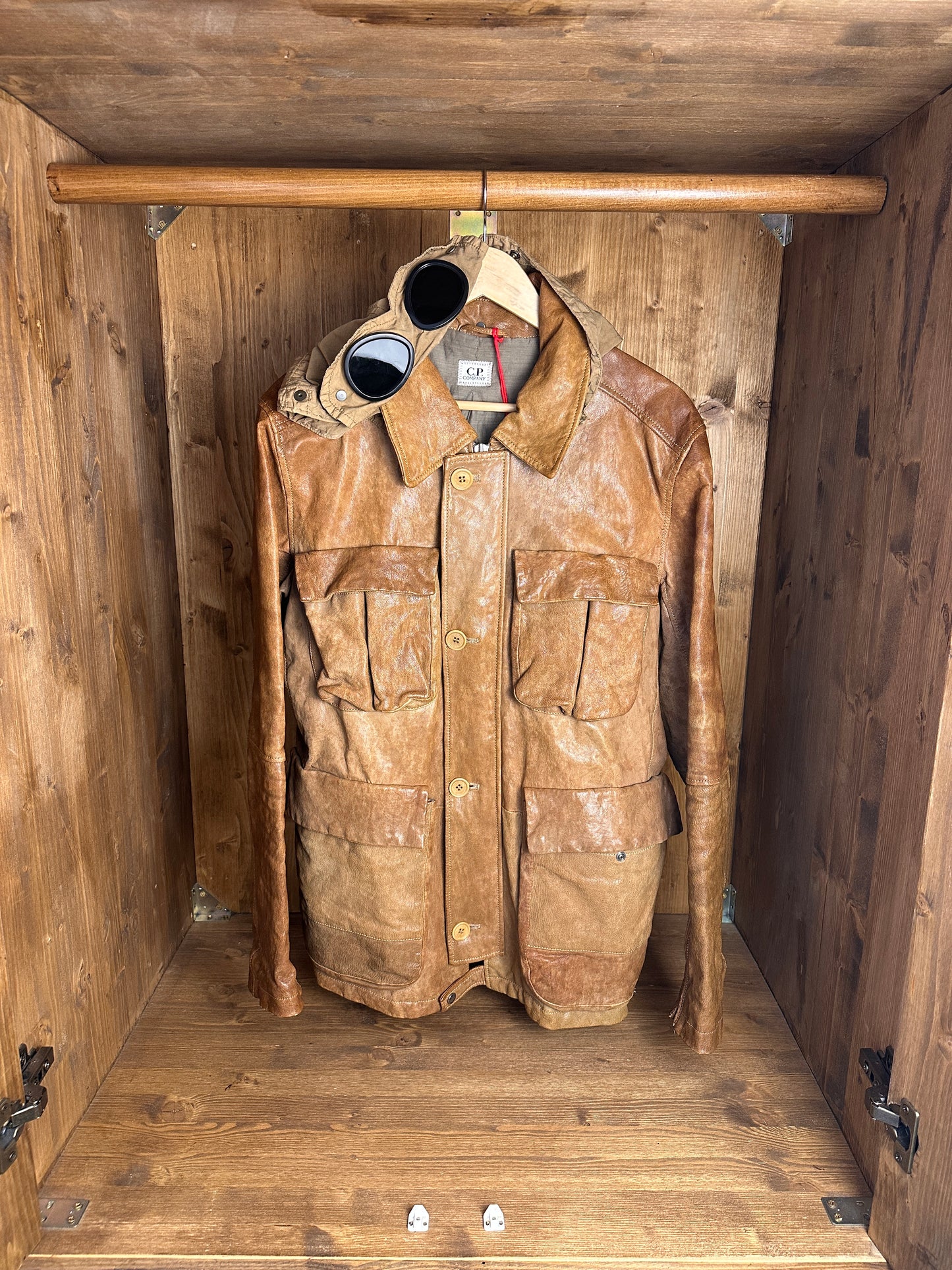 AW09 C.P. COMPANY LEATHER GOGGLE JACKET in Brown Beige
