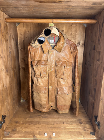 AW09 C.P. COMPANY LEATHER GOGGLE JACKET in Brown Beige