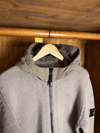 AW13 CROCHET WOOL HOODED JACKET in Stone Grey