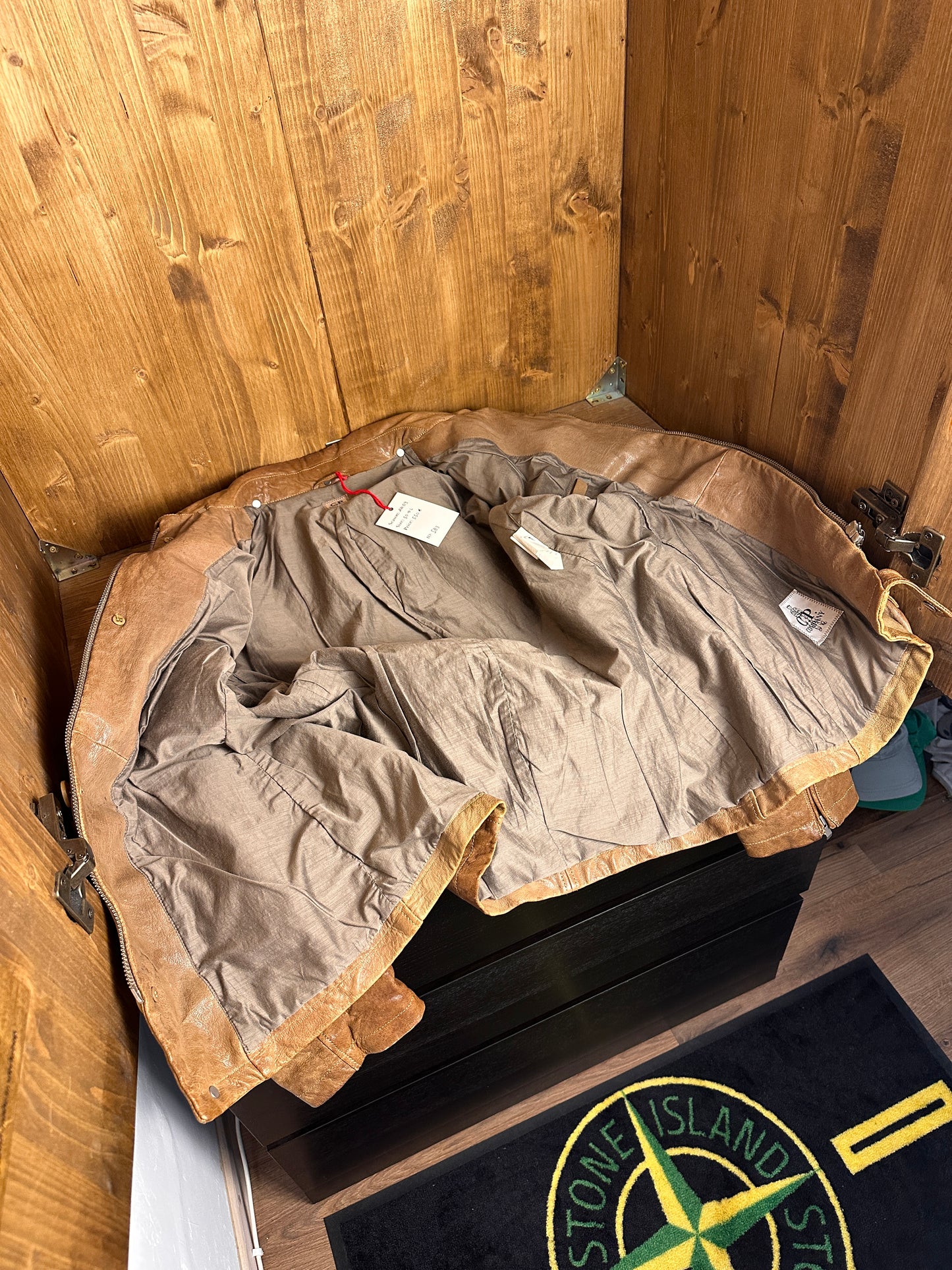 AW09 C.P. COMPANY LEATHER GOGGLE JACKET in Brown Beige