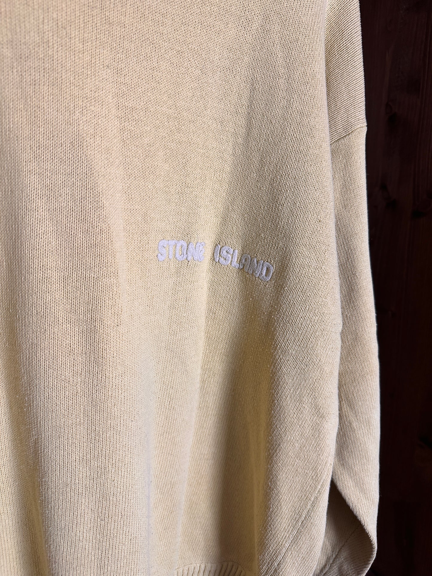 SS90s COTTON FLAX 1/4 ZIP JUMPER BACK SPELLOUT in Pastel Yellow