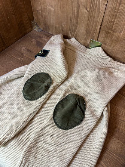 BEIGE WOOL SWEATER with Velour elbow patch