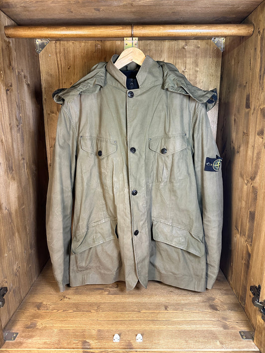 AW08 OLIVE GREEN VENTILE PARKA spell-out hood