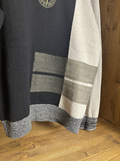 AW21 EMBROIDERED COMPASS WOOL HOODIE in Black & Grey Silk Grey