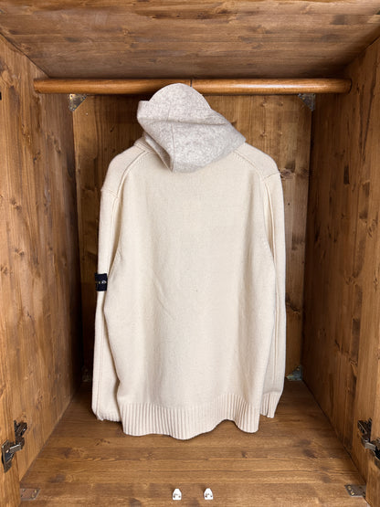 AW08 LEICHTE WOLL-KAPUZENJACKE in Hell-Elfenbein