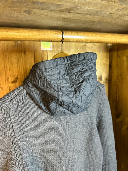 AW13 GREY WOOL ZIP JUMPER with polyamide quilted hood