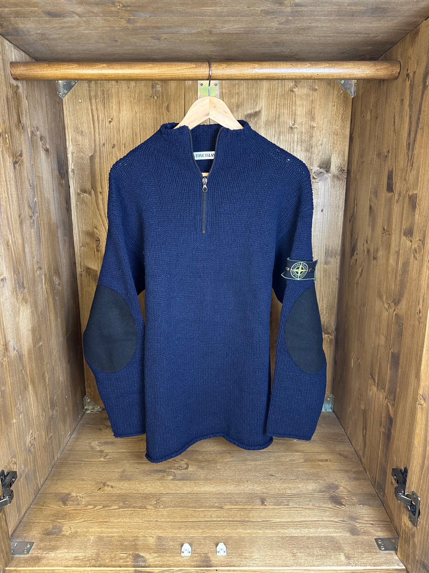 AW94 WOOL JUMPER WITH ELBOW PADS in Dark Blue