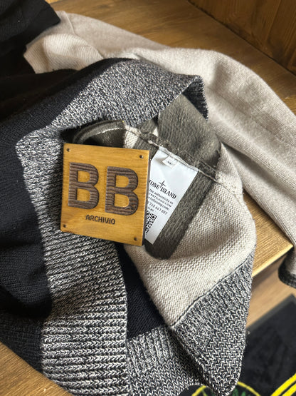 AW21 EMBROIDERED COMPASS WOOL HOODIE in Black & Grey Silk Grey