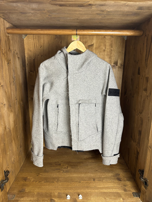 AW10 SHADOW PROJECT FELT LEATHER RAW CUTS JACKET in Agate Grey