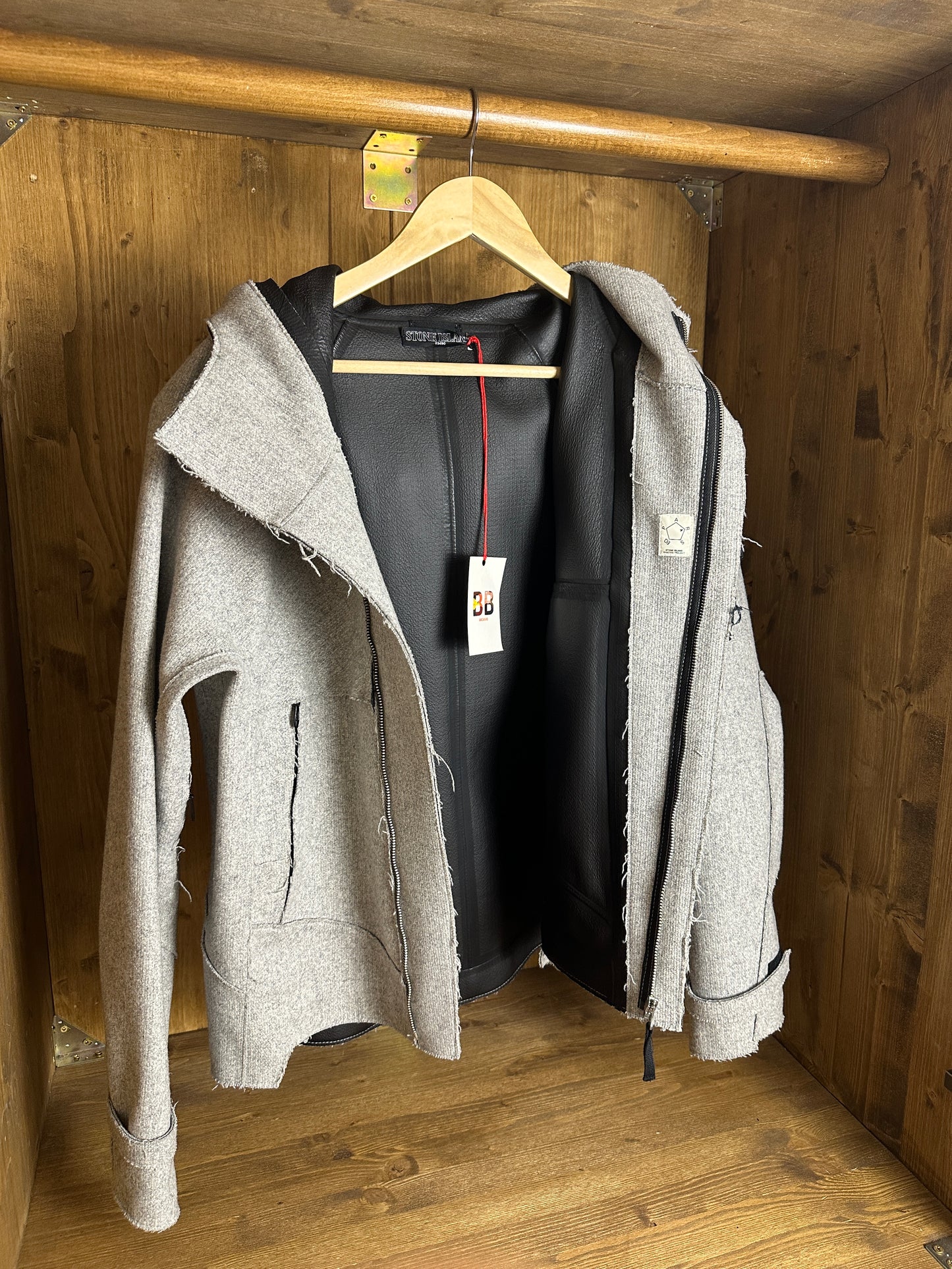 AW10 SHADOW PROJECT FELT LEATHER RAW CUTS JACKET in Agate Grey