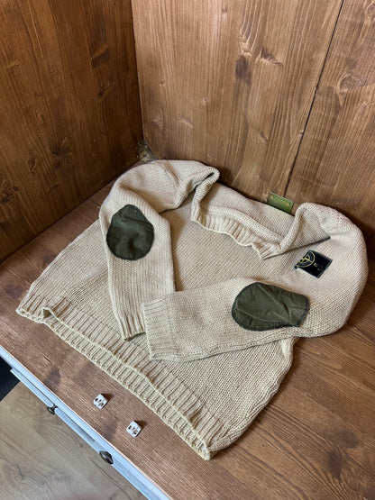 BEIGE WOOL SWEATER with Velour elbow patch