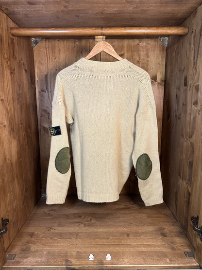 BEIGE WOOL SWEATER with Velour elbow patch