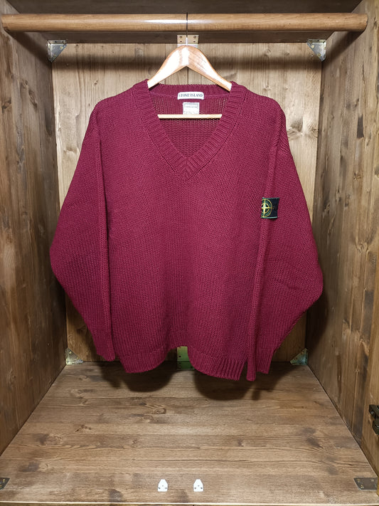 Burgundy V neck jumper 1984